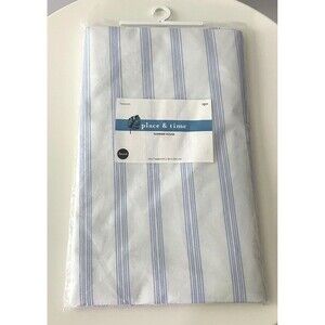 Place & Time Summer House 60” Round Vinyl Tablecloth – Blue & White Striped